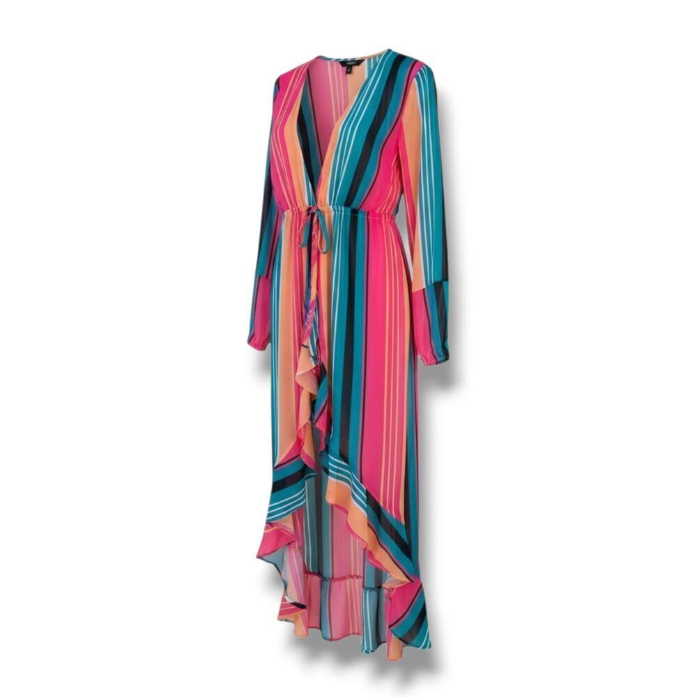 NO Boundaries Juniors Multicolor Sheer Striped Kimono Cover-Up – XS